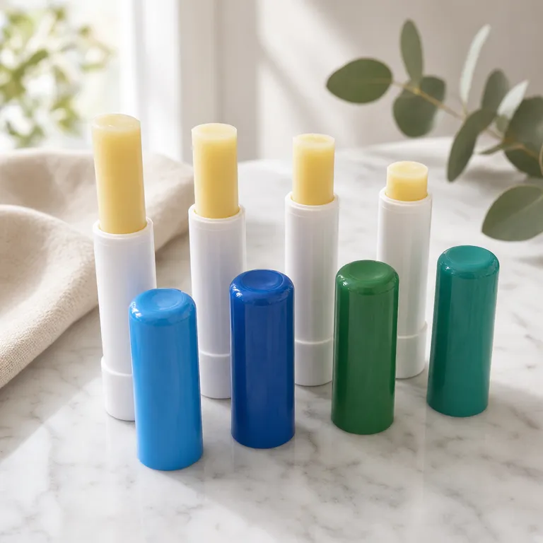 AI output: the lip balms on marble in natural daylight