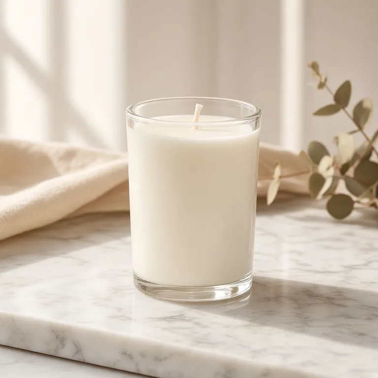 AI output: the same candle on a marble surface in soft daylight