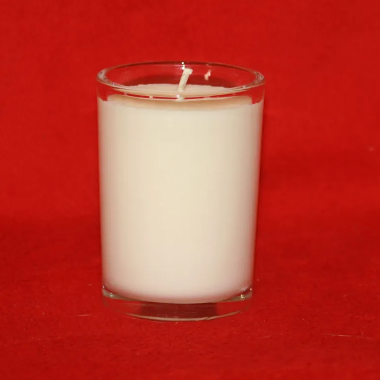 Original photo: a plain soy candle in a glass on a red cloth